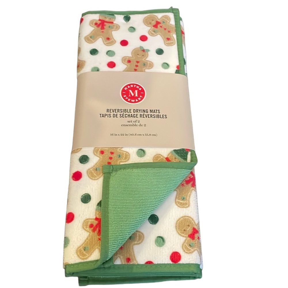 Martha Stewart Kitchen Mats Set 2 Reversible Dish Counter Gingerbread Polka Dot